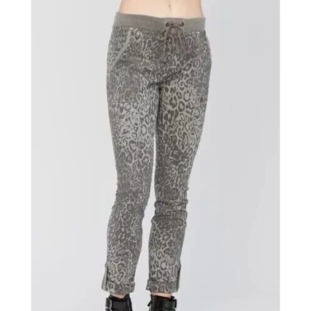 XCVI Women's Grey Leopard Print 96% Cotton Utility Cargo Pants Sz XS